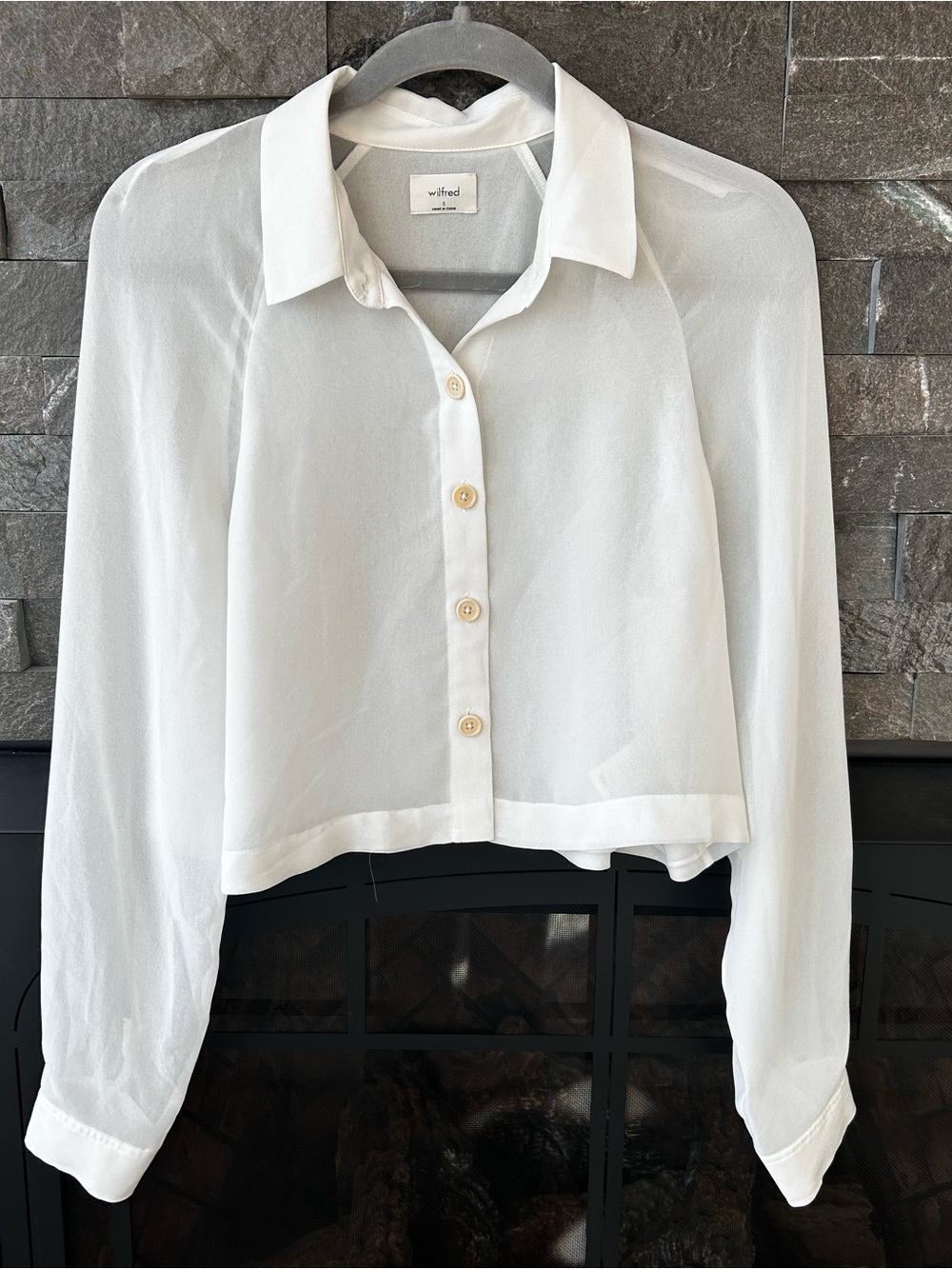 Wilfred Sheer White Button-Down Crop Top